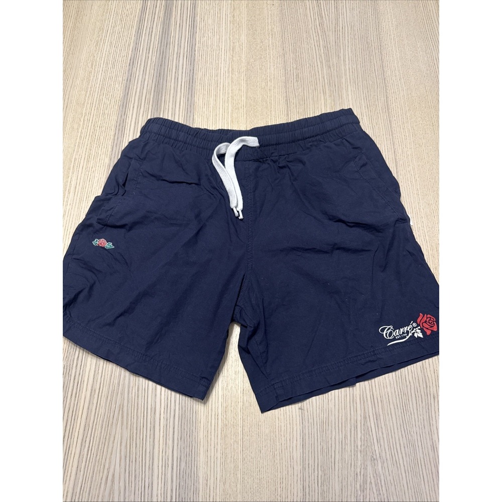 Carre Paris France Mens Navy Blue Rose Graphic Drawstring Casual Shorts Size M